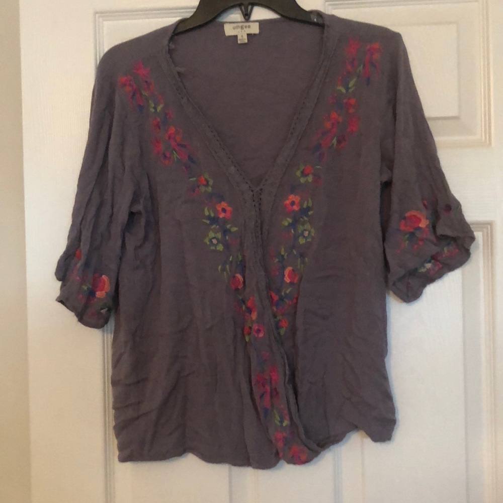 Wrap top with embroidery
